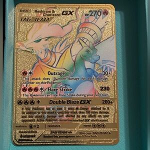 Reshiram & charizard VMAX metal Pokemon Card.